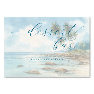Tarjeta De Mesa Escena de playa en acuarela de azul tranquilo