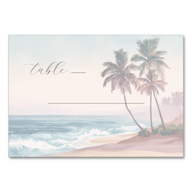 Tarjeta De Mesa Escena de playa en acuarela pastel tranquila (Anverso)