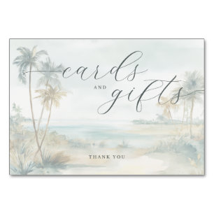 Tarjeta De Mesa Escena de playa tranquila con acuarela pastel