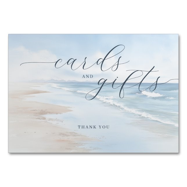 Tarjeta De Mesa Escena de playa tranquila con acuarela pastel (Anverso)