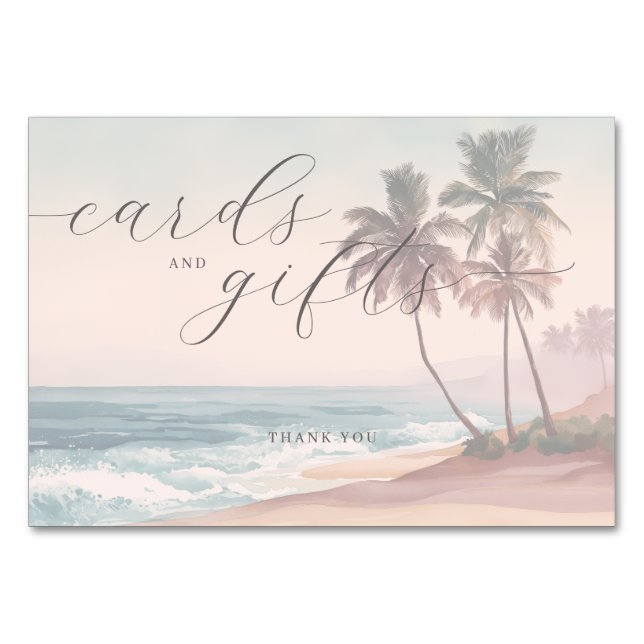 Tarjeta De Mesa Escena de playa tranquila con acuarela pastel (Anverso)
