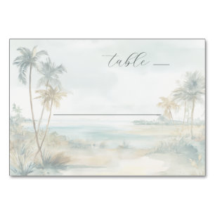 Tarjeta De Mesa Escena serena de playa en acuarela pastel