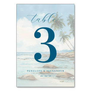 Tarjeta De Mesa Escena tranquila de playa en azul teal