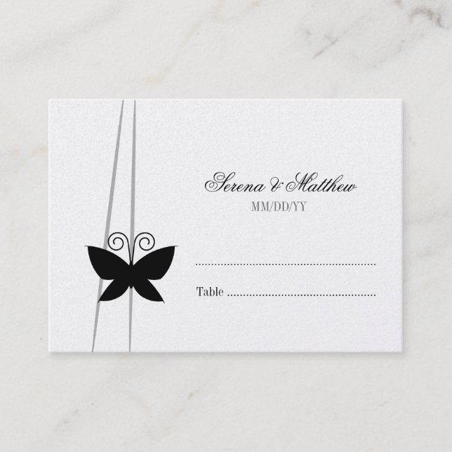 Tarjeta De Mesa Escort Boda de mariposa negra (Anverso)