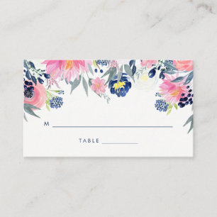 Tarjeta De Mesa Escort de Boda floral moderno Rubor rosa y naval