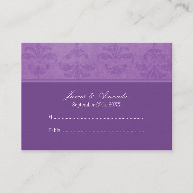 Tarjeta De Mesa Escort de matrimonio Lilac Damask (Anverso)