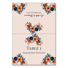 Tarjeta De Mesa Escort de Naranja quemado ruso y Boda azul