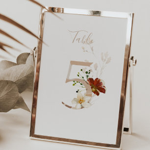 Tarjeta De Mesa Escritura manuscrita floral rústica 5 Boda