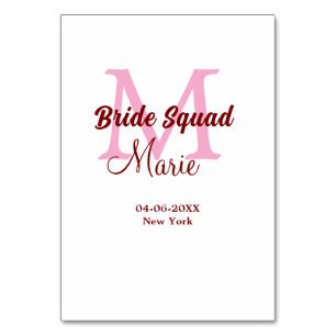 Tarjeta De Mesa Escuadrón de novias agregar nombre monograma dama