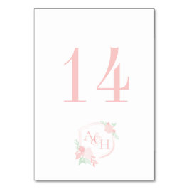 Tarjeta De Mesa Escudo acuarela Monograma floral Rosa