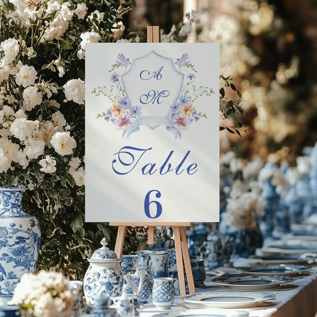 Tarjeta De Mesa Escudo azul turbio Boda floral (Subido por el creador)
