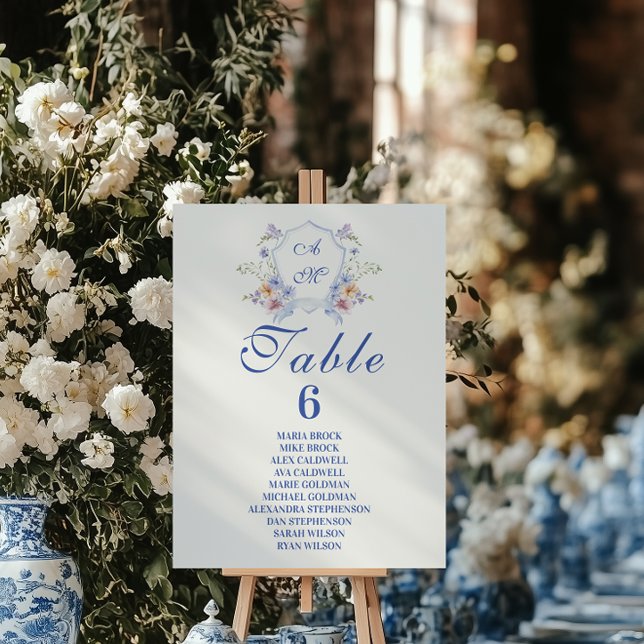 Tarjeta De Mesa Escudo azul turbio Boda floral (Subido por el creador)