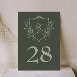 Tarjeta De Mesa Escudo de aceite de oliva floral vintage Monograma