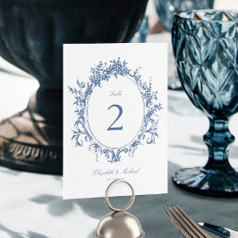 Tarjeta De Mesa Escudo de la vendimia Boda azul formal botánico