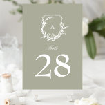 Tarjeta De Mesa escudo de monograma verde sage botánico clásico<br><div class="desc">Los números de las mesas bodas son para un boda clásico romántico al aire libre, inspirado en el jardín o simplemente un amor por los florales y botánicos con su limpio y clásico elemento de elegancia de diseño y tipografía de texto de Phrosne Ras Design hacen que los detalles y...</div>