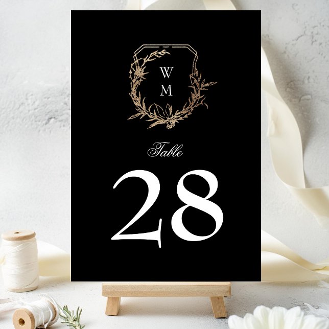 Tarjeta De Mesa escudo de oro de boda blanco negro clásico (Subido por el creador)