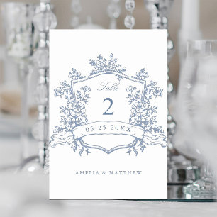 Tarjeta De Mesa Escudo floral clásico Dusty Blue Boda