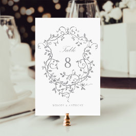 Tarjeta De Mesa Escudo floral gris elegante de estilo victoriano