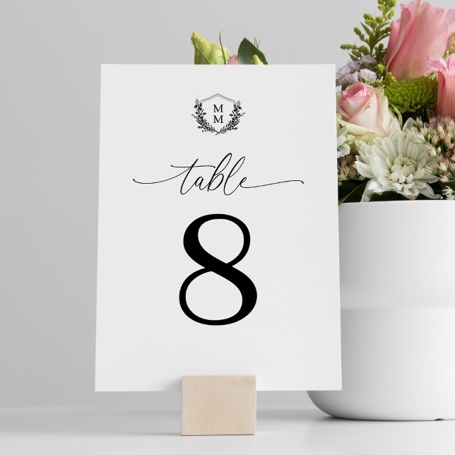 Tarjeta De Mesa Escudo floral simple elegante Boda monograma (Subido por el creador)