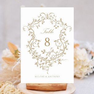 Tarjeta De Mesa Escudo floral victoriano elegante de oro francés