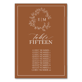 Tarjeta De Mesa Escudo moderno de terracota Leafy Monograma Boda