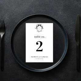 Tarjeta De Mesa Escudo Monograma Boda formal Coquette Bow francés