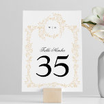 Tarjeta De Mesa escudo Rubor monograma tradicional matrimonio eleg<br><div class="desc">escudo de Rubor de Monograma tradicional Boda elegante _______________________________ ***este diseño es parte de una colección**** Experimenta el encanto de la elegancia atemporal con mi colección formal de bodas clásica y elegante de monograma tradicional. Esta colección presenta diseños monogramados personalizados con una intrincada correa y marco trenzado, que encapsulan la...</div>