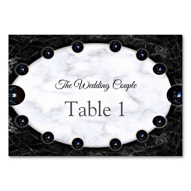 Tarjeta De Mesa Esferas opulentas de mármol blanco y negro (Anverso)