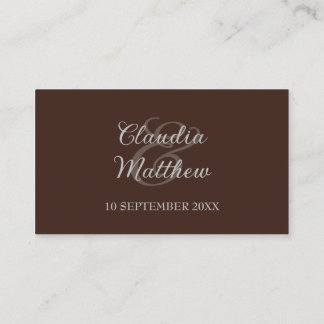Tarjeta De Mesa Espresso Brown and Silver Script Wedding