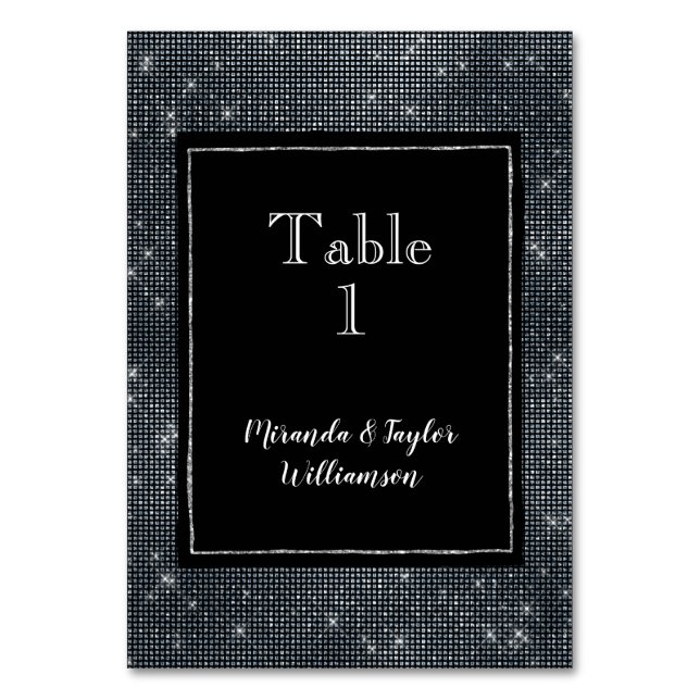 Tarjeta De Mesa Espuma de plata de glam negro (Anverso)
