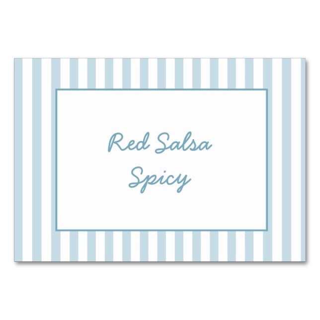 Tarjeta De Mesa Estación de alimentos Rótulo Blue Stripe Beach Cum (Anverso)