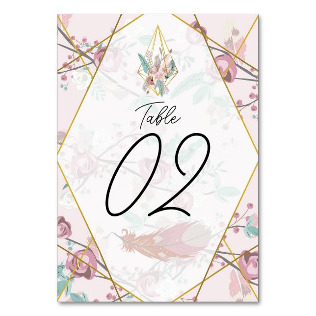 Tarjeta De Mesa Estilo Boho rosa 2 (Anverso)