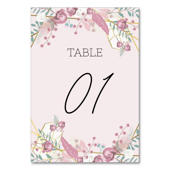 Tarjeta De Mesa Estilo de boho rosado (Anverso)