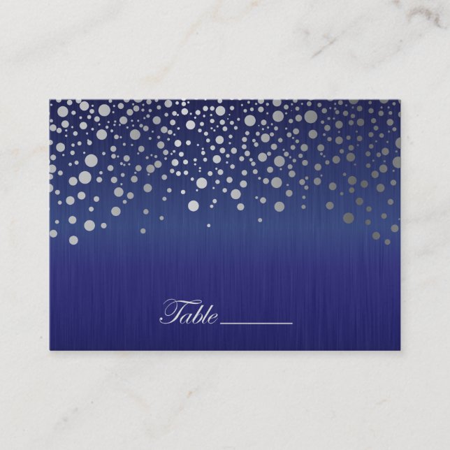 Tarjeta De Mesa Estiloso confetti plateado puntos azul zafiro (Anverso)