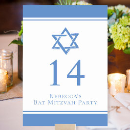 Tarjeta De Mesa Estrella azul clara de David Bat Mitzvah Fiesta