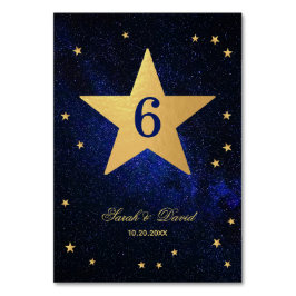 Tarjeta De Mesa Estrella Boda Celeste Faux Relieve metalizado dora