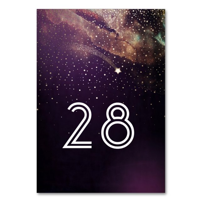 Tarjeta De Mesa Estrella de tiro Plum Purple Starry Night Boda (Anverso)