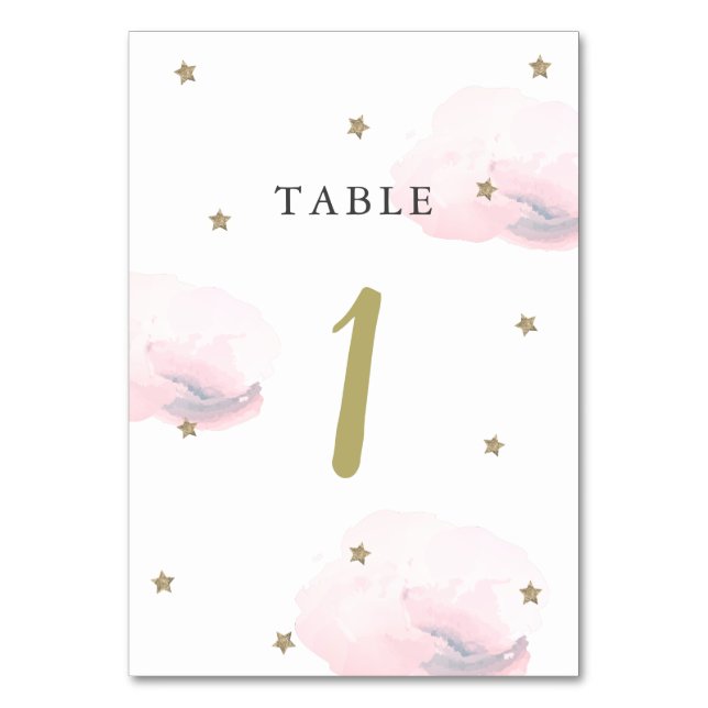 Tarjeta De Mesa Estrella dorada y nube rosa (Anverso)