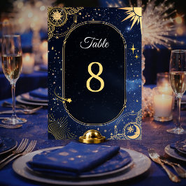 Tarjeta De Mesa Estrella fugaz azul Boda celestial del sol y la lu
