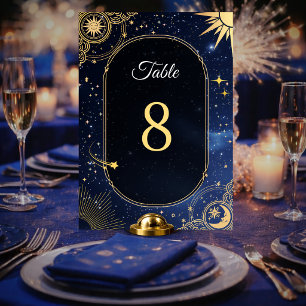 Tarjeta De Mesa Estrella fugaz azul Boda celestial del sol y la lu