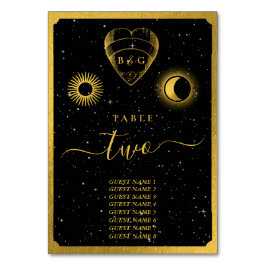 Tarjeta De Mesa Estrellas celestes Boda de oro negro de luna creci