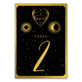 Tarjeta De Mesa Estrellas celestes Boda de oro negro de luna creci