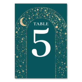 Tarjeta De Mesa Estrellas celestes Boda Verde azulado Número de ta