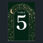 Tarjeta De Mesa Estrellas celestes Boda verde esmeralda<br><div class="desc">Tarjeta de número de tabla mística celestial verde esmeralda y boda oro</div>