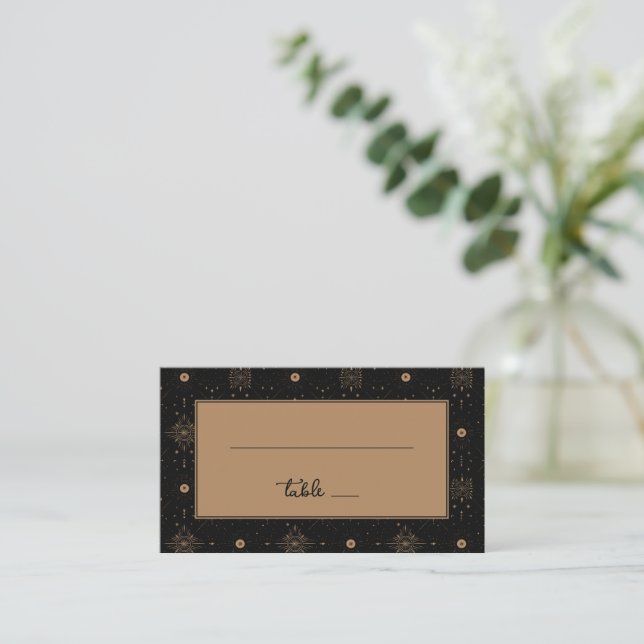 Tarjeta De Mesa Estrellas Celestiales Negras Elegantes (Anverso de pie)