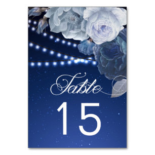 Tarjeta De Mesa Estrellas de luces de cadena Boda elegante azul