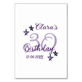 Tarjeta De Mesa Estrellas purpurinas moradas 30 años retro moderno