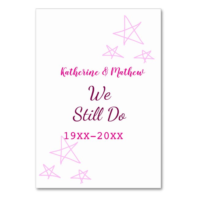 Tarjeta De Mesa Estrellas rosas Renovación de votos boda de aniver (Anverso)