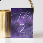 Tarjeta De Mesa Estrellas universales. Boda de guión nocturno de e<br><div class="desc">Boda nocturno de espacio púrpura Gracias Tarjeta con guión elegante. Adecuado para cumpleaños,  aniversario y cualquier otro fiesta. Por favor,  contáctame si necesitas artículos adicionales.</div>