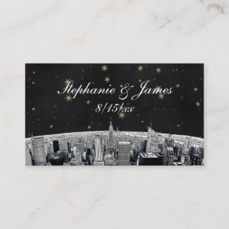 Tarjeta De Mesa Etched NYC Skyline 2 Black Gold Star Place Cards